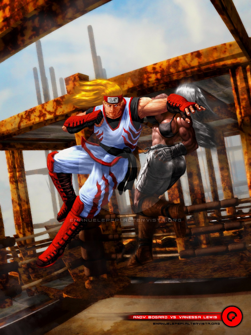 Andy Bogard VS Vanessa Lewis, Fatal Fury / Virtua Fighter Fan-art, artwork done with  Gimp/MyPaint/Blender   
