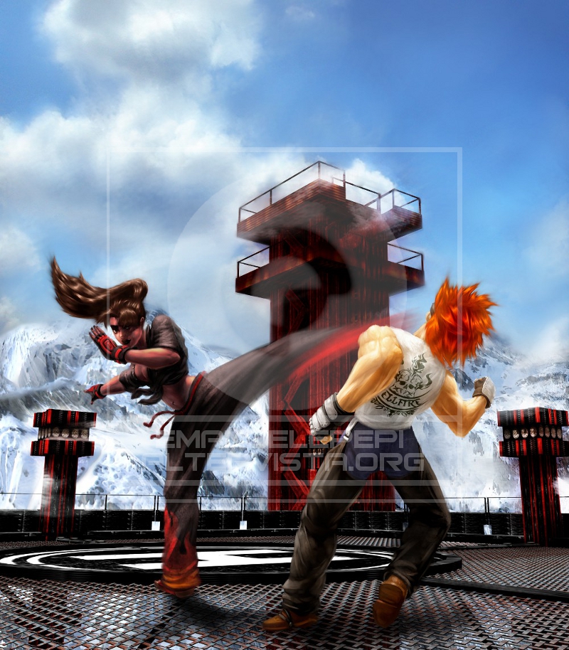 Christie Monteiro VS Hwoarang, characters of the Tekken series, artwork done with Gimp/MyPaint/Blender  