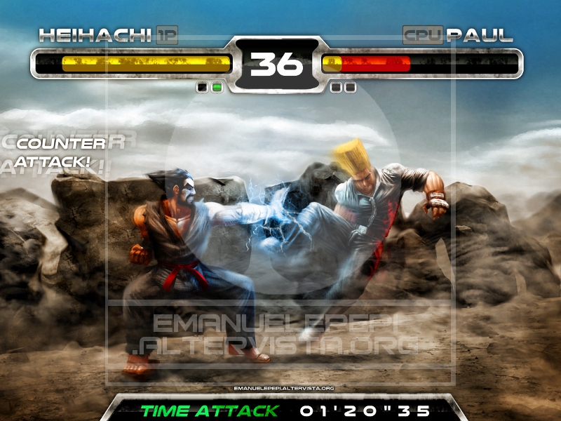 Heihachi Mishima VS Paul Phoenix, characters of the Tekken series, artwork done with Gimp/MyPaint/Blender   
