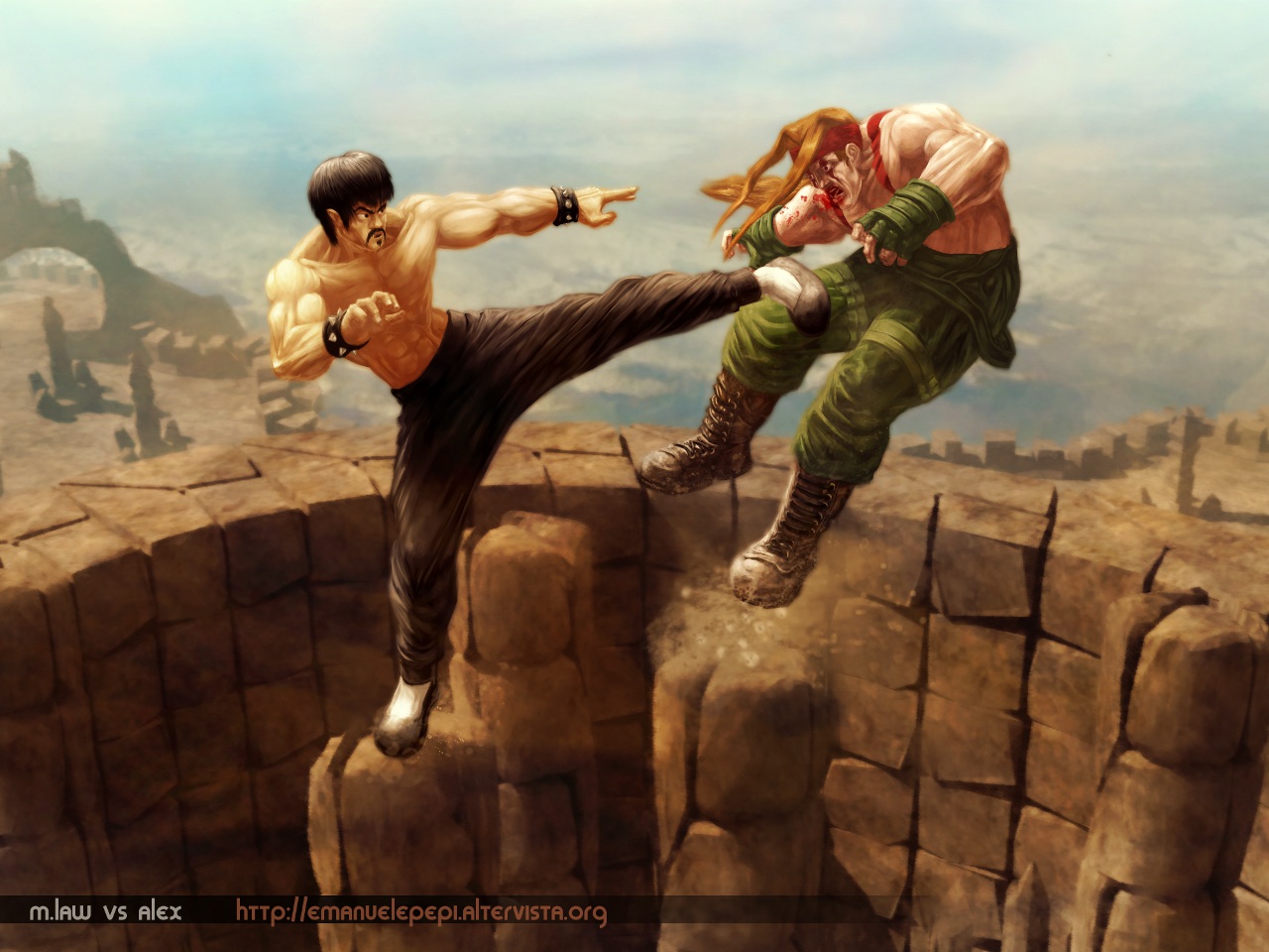 M.Law VS Alex, Tekken / SF3 Fan-art, artwork done with  Gimp/MyPaint/Blender   