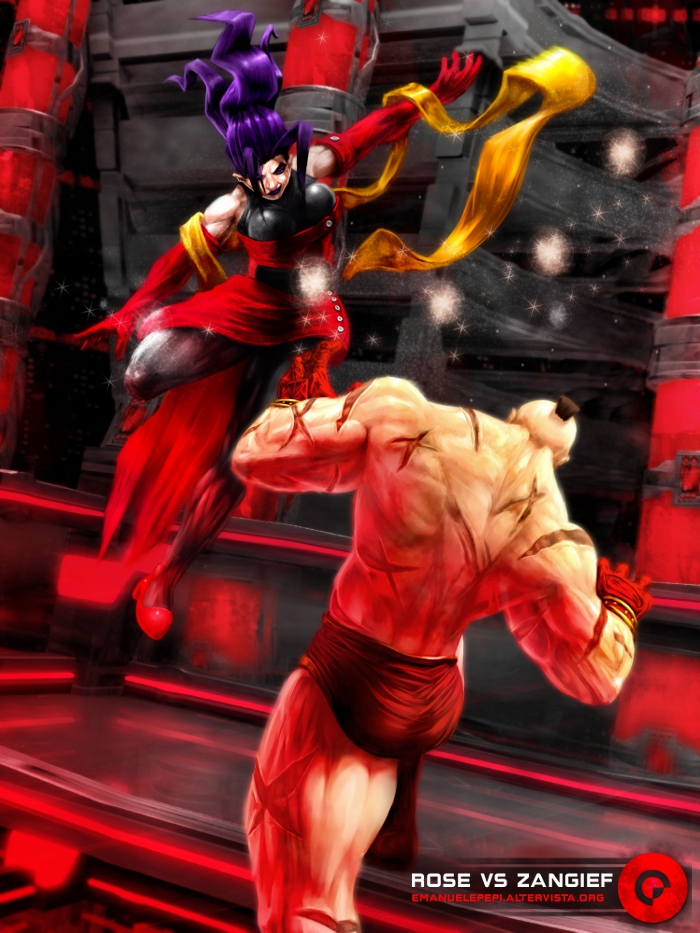 Rose VS Zangief, Street Fighter Fan-art, artwork done with  Gimp/MyPaint/Blender   