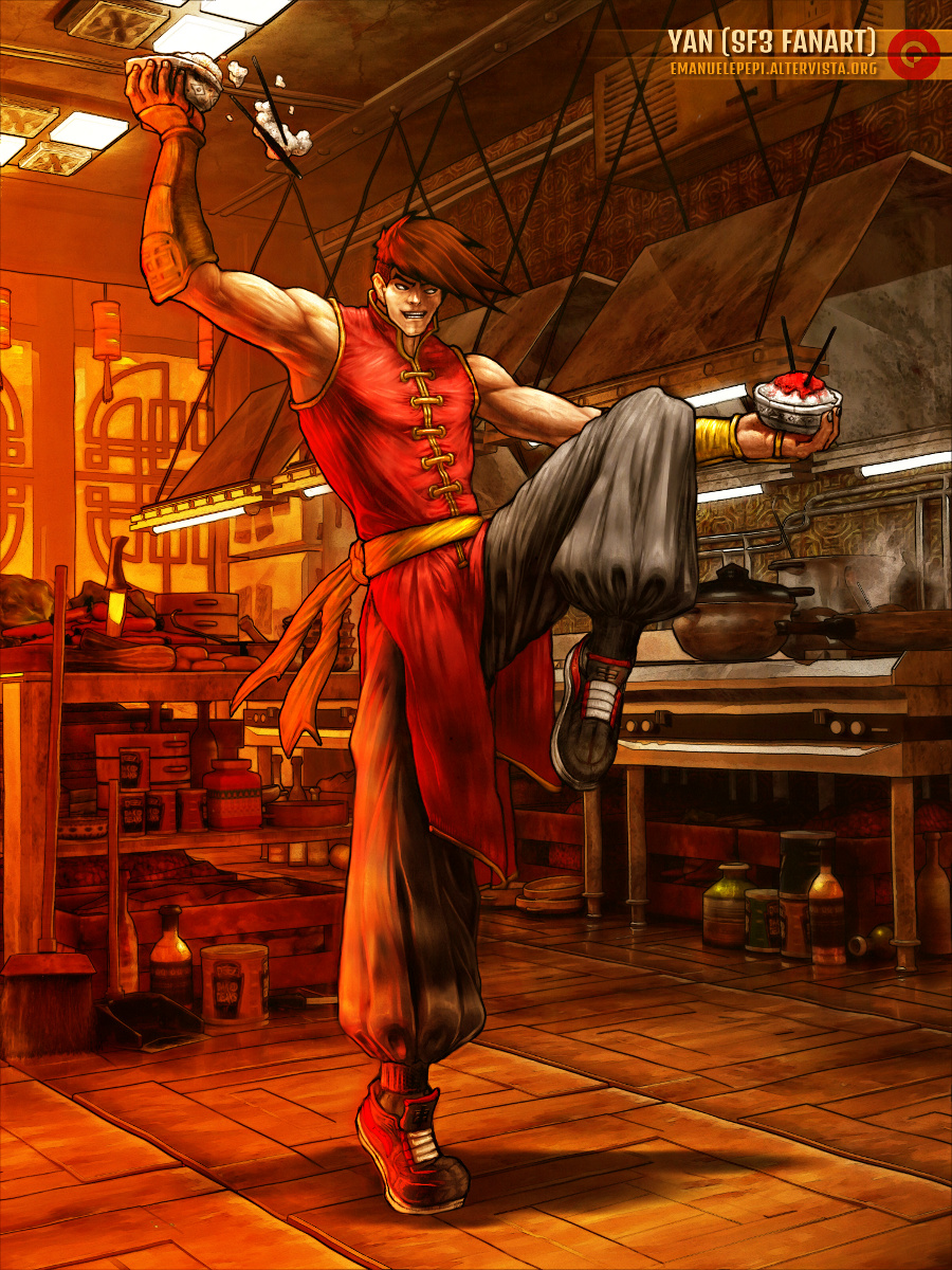 Yan, Street Fighter 3 Fan-art, artwork done with  Gimp/MyPaint/Blender/Inkscape