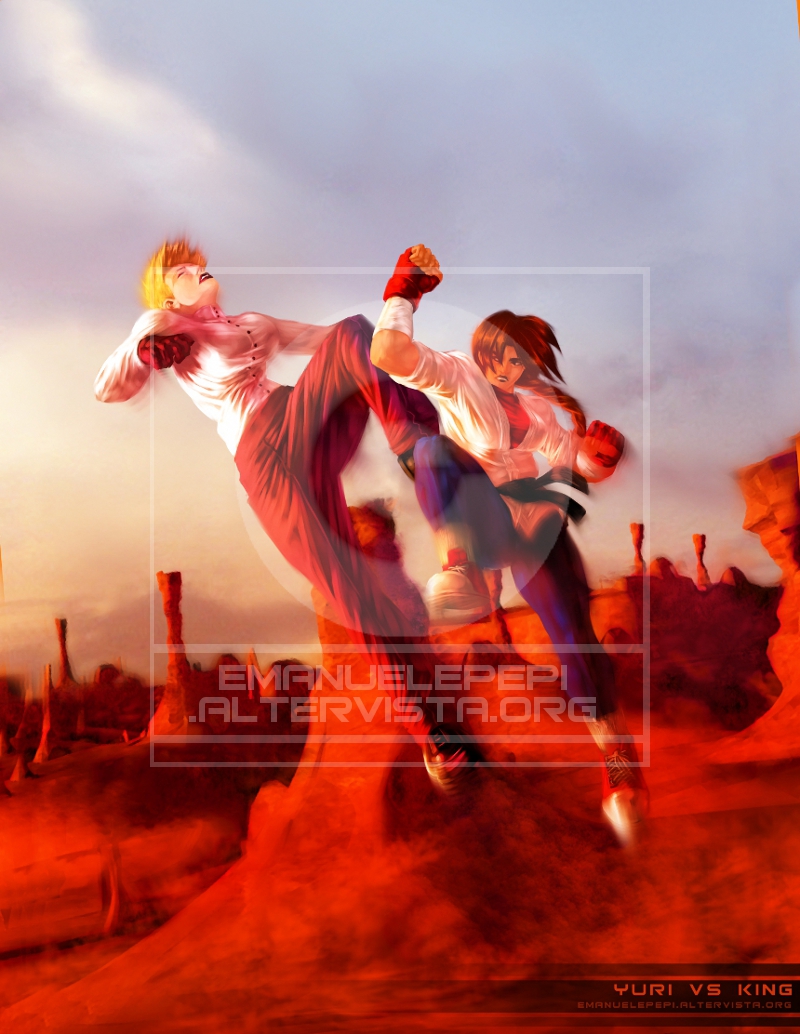 King VS Yuri, King of Fighters Fan-art, artwork done with Gimp/MyPaint/Blender   